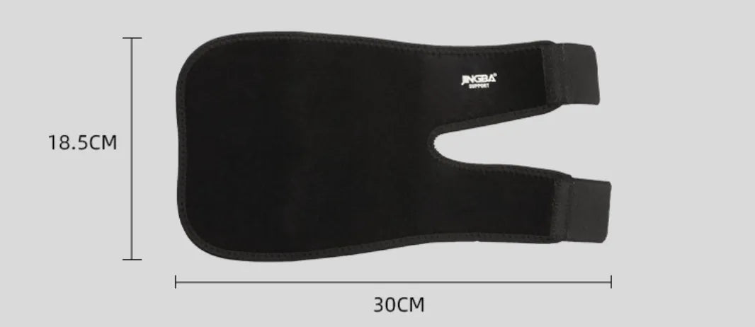 Måttbild för justerbart armbågsstöd i neopren, cirka 30 × 18,5 cm.
