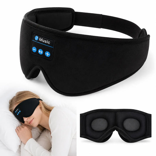 Sovmask med inbyggda hörlurar och Bluetooth för bekväm sömn, avslappning och musik utan störande ljus.