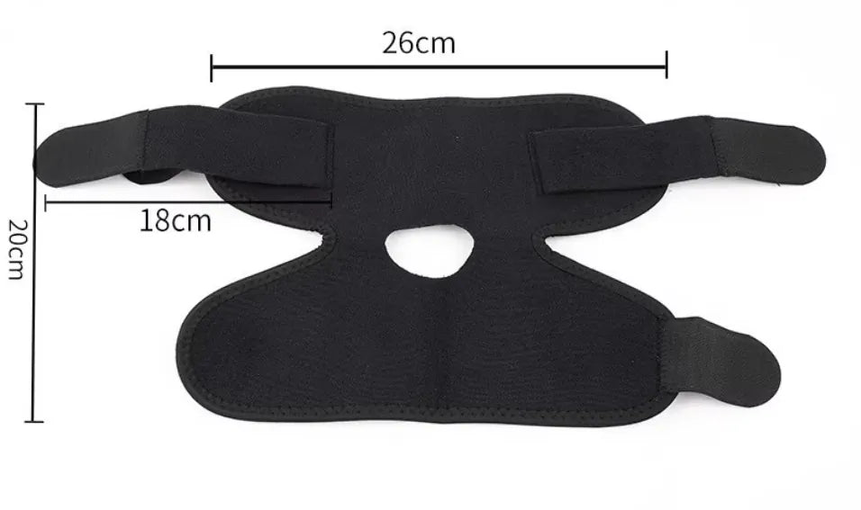 Justerbart ankelstöd med stabiliserande remmar och måttangivelser.