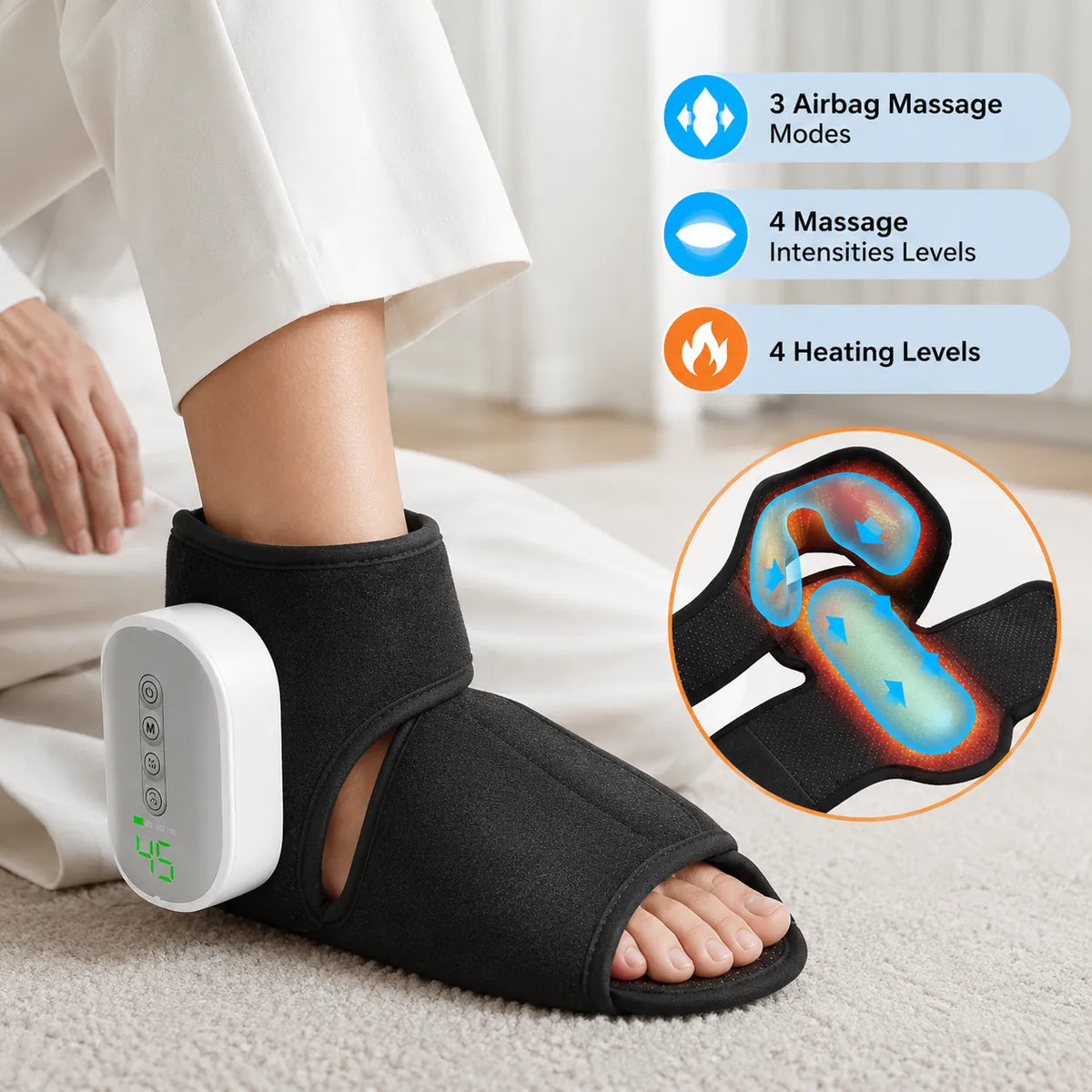 Massagefunktion med flera intensitetsnivåer och lufttryck