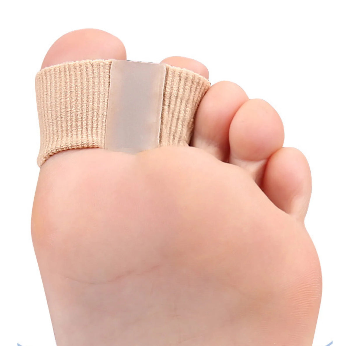 Dubbel tåseparator för hallux valgus med mjukt skydd.