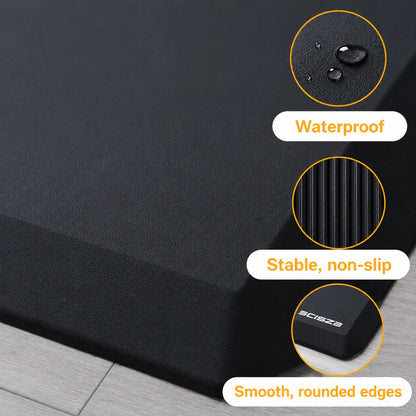 Ergonomisk ståmatta med halksäker, vattentålig yta och rundade kanter.