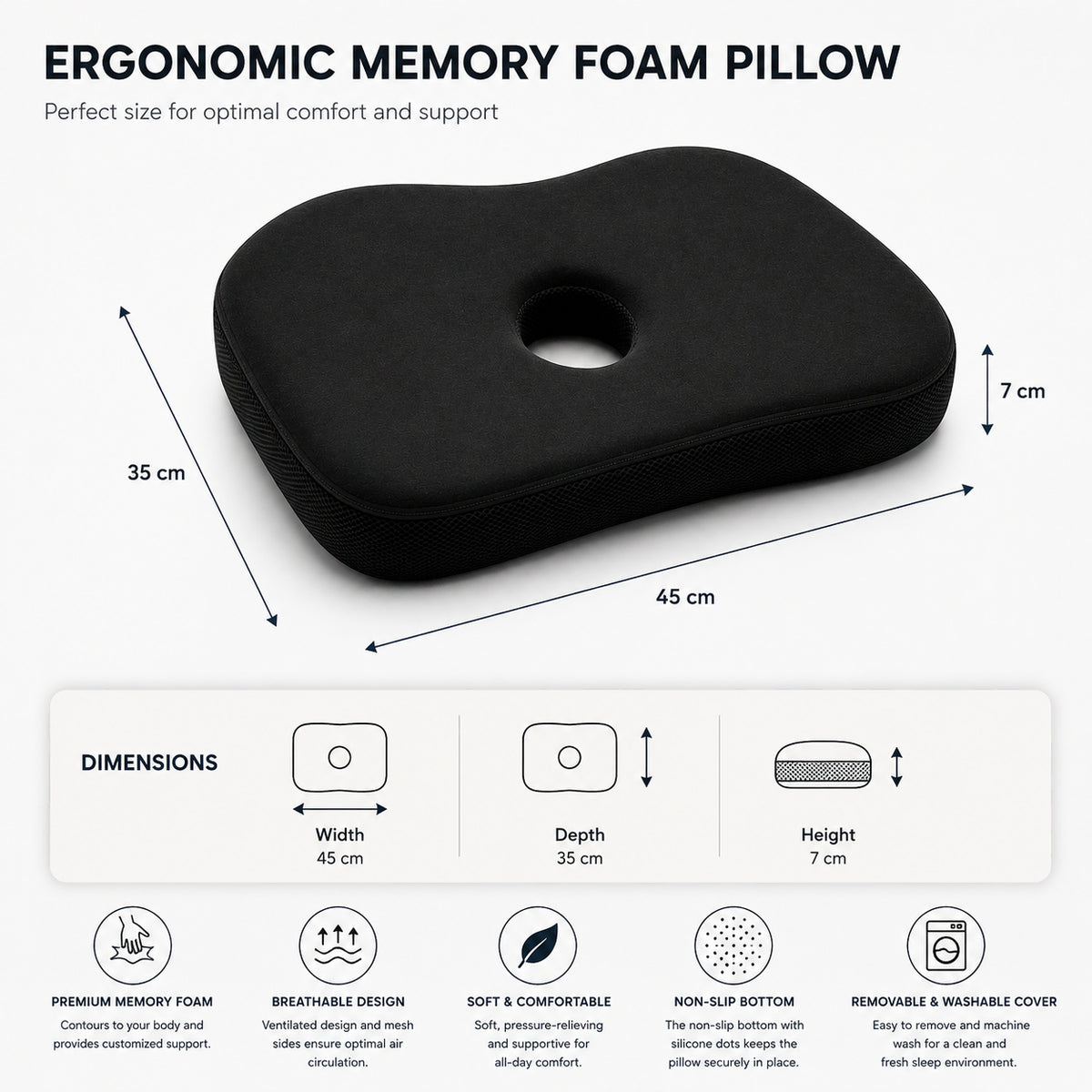 Ergonomisk minneskudde storlek