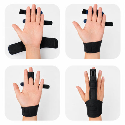 Steg för steg: så läggs fingerstödet med handledsband på handen.