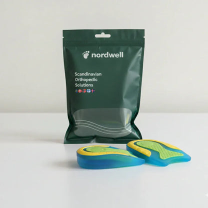 Hälkuddar i gel med tre zoner tillsammans med NordWell-förpackningen.