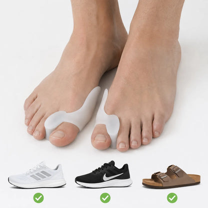 Hallux valgus tåseparator i silikon som separerar stortån och passar i sneakers, skor och sandaler.