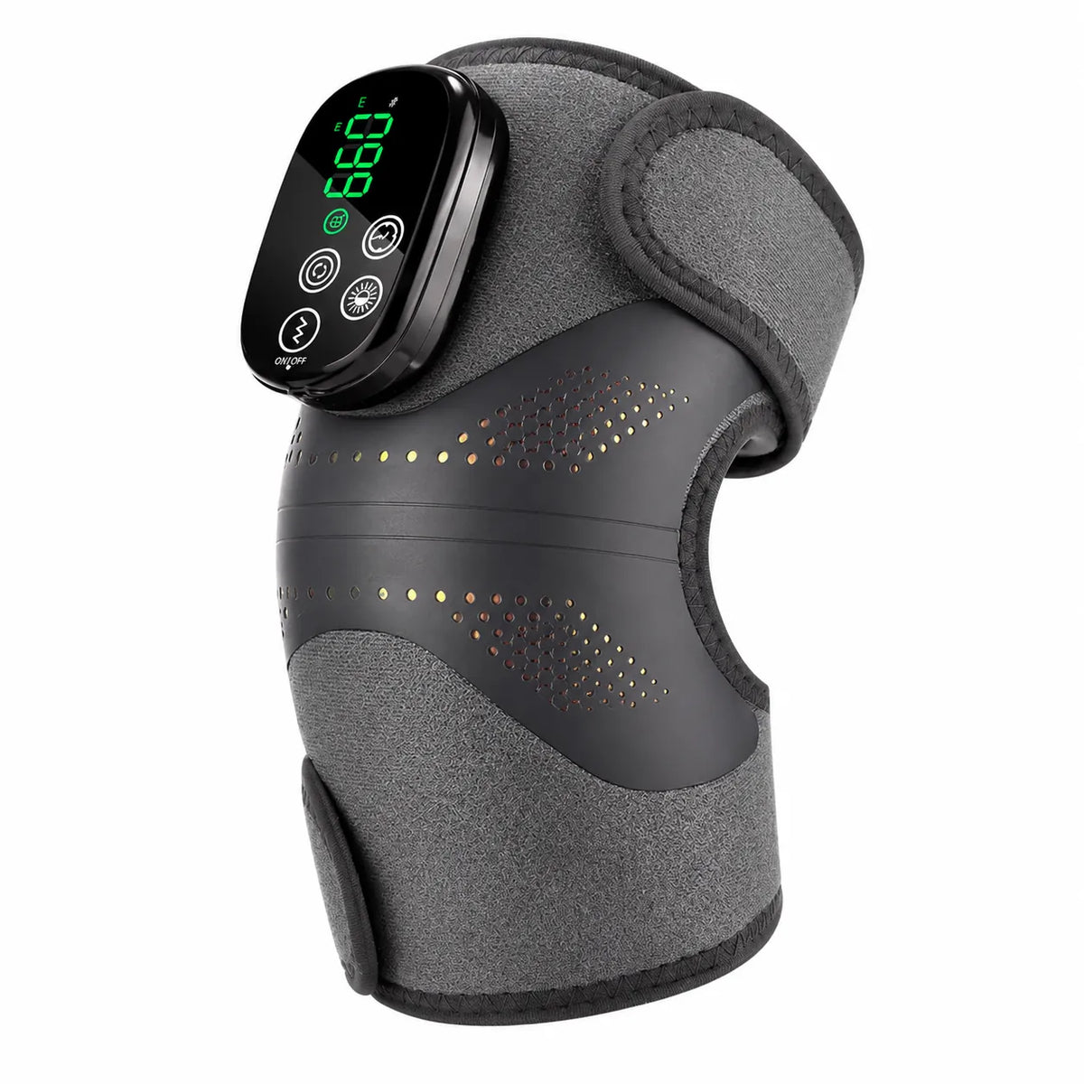 Knämassage med rödljusterapi, värme och vibration för stöd och avslappning av knäleden.