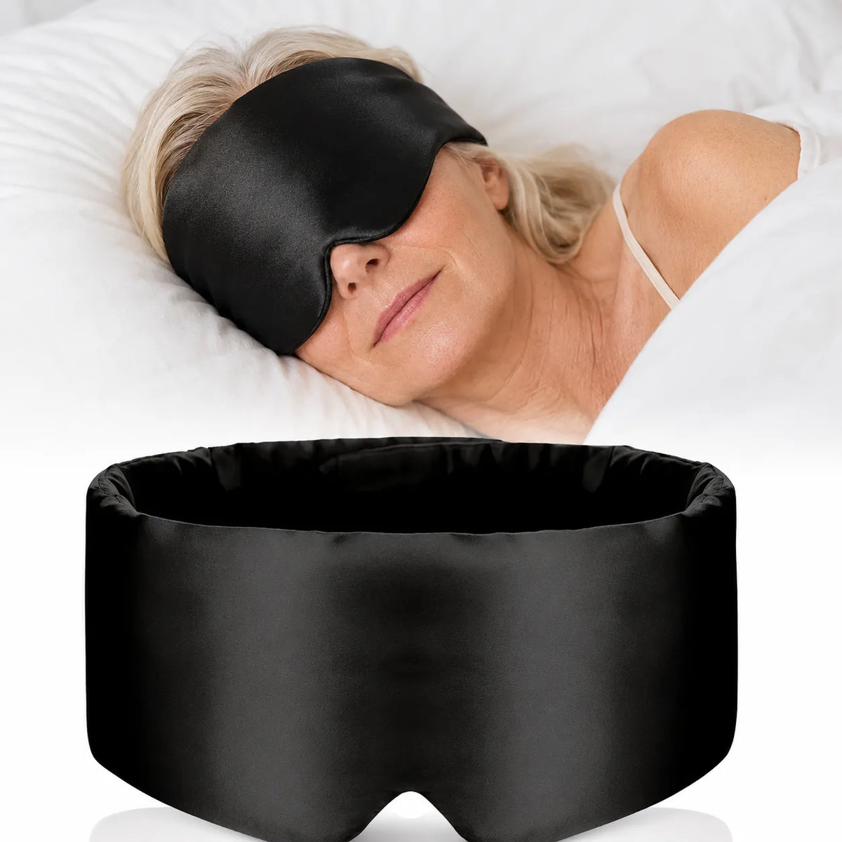 Lyxig blackout-sovmask i siden för total mörkläggning och ostörd sömn.