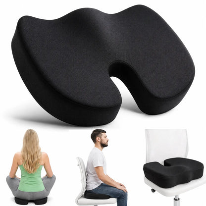 Ergonomisk ortopedisk sittkudde i minnesskum för bättre sittkomfort och avlastning av rygg, höfter och svanskota.