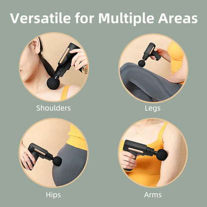 Massagepistol används på axlar, ben, höfter och armar för avslappning och muskelmassage.