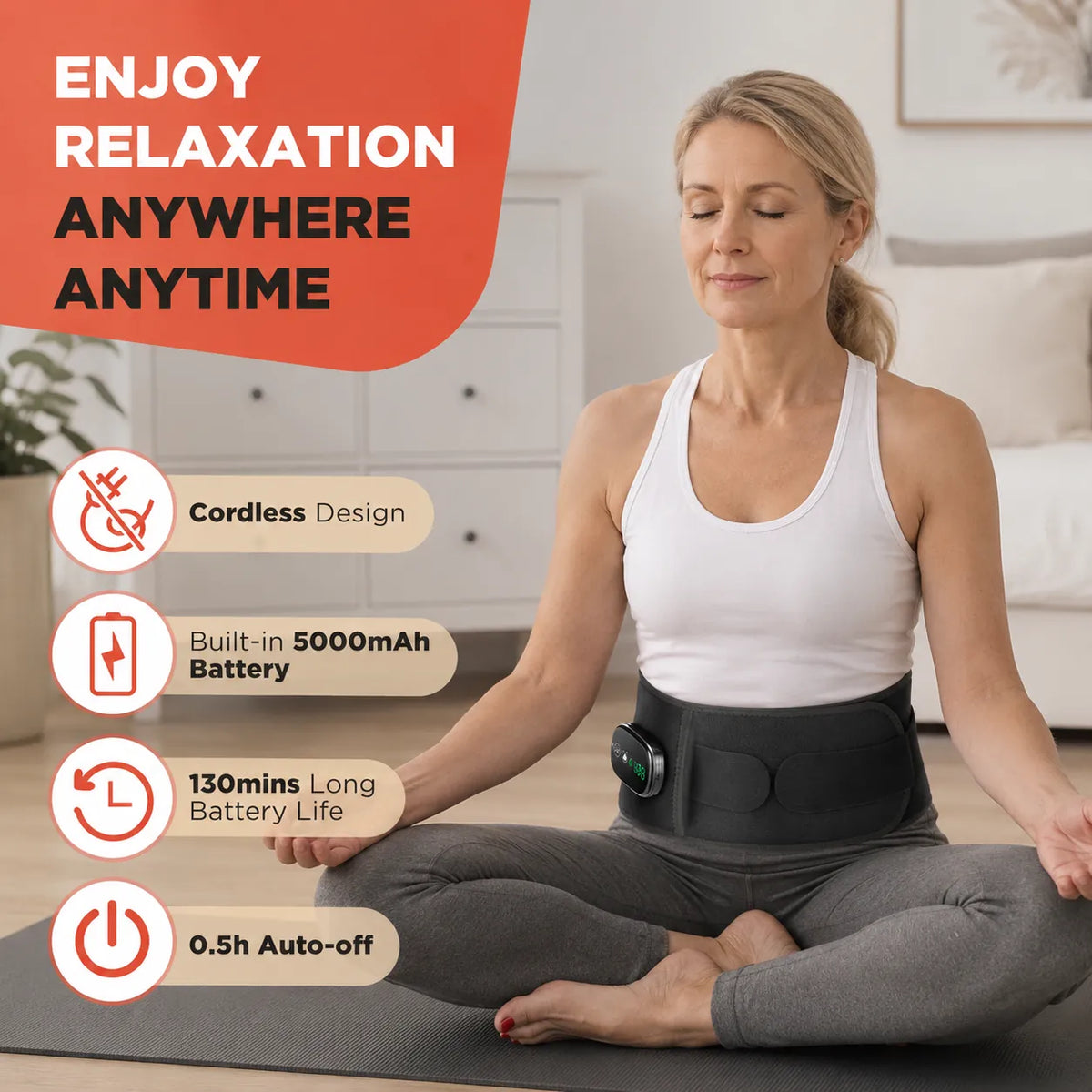 Trådlöst värmebälte för avslappning under vila och meditation