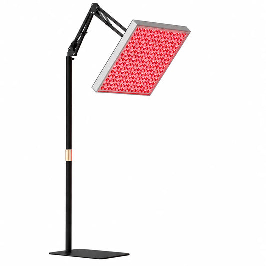 Rödljusterapilampa med golvstativ och stor LED-panel
