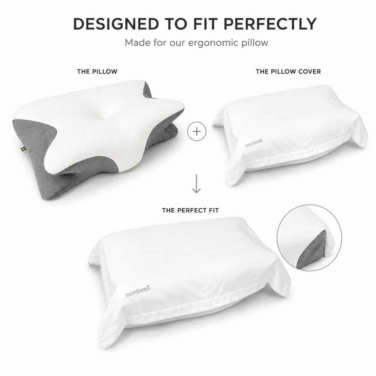 Örngottets form följer kuddens ergonomiska design perfekt
