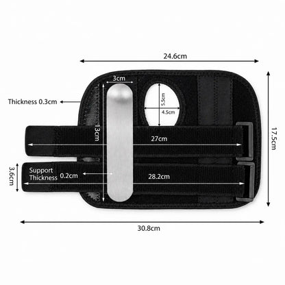 Storleksguide med mått för stabilt handledsbandage med aluminiumskena.