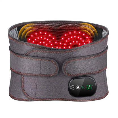 Värmebälte med vibrationsmassage, rött LED-ljus och integrerad kontrollpanel.