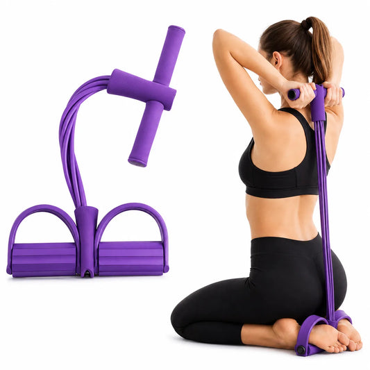 Yoga- och pilatesträningsredskap med motståndsband och fotstöd för styrke-, stretch- och flexibilitetsträning.